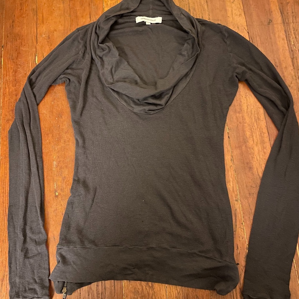 Rebecca Beeson Slate Blue/Grey Drape Modal Light Thermal Long Sleeve Shirt Top S